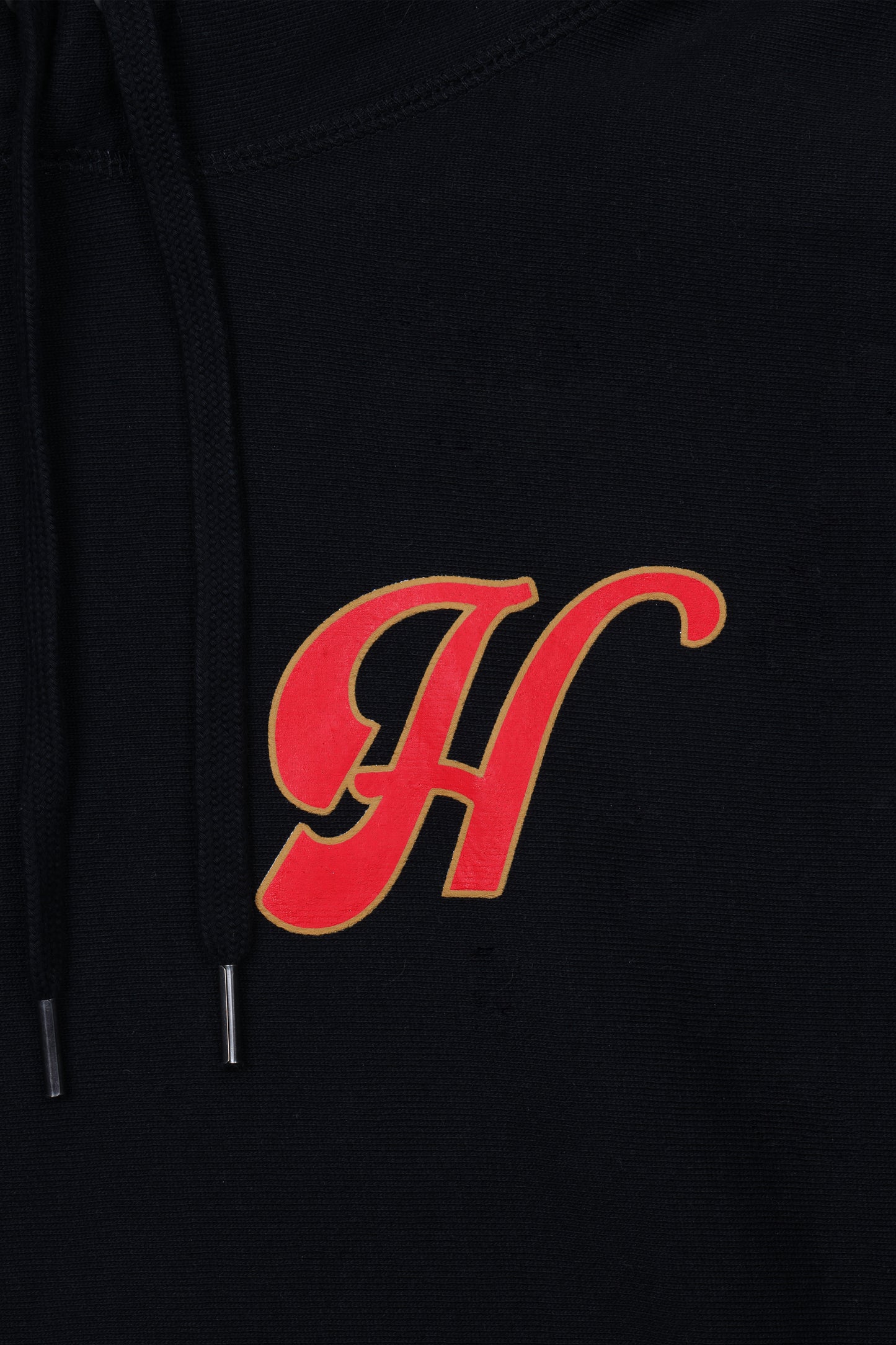 sol hoodie sweatshirt black H logo close up